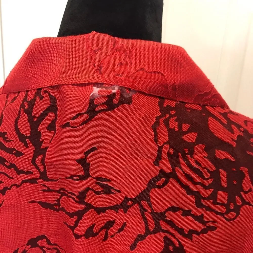 TanJay red button down blouse with sheer flowers - Picture 10 of 11